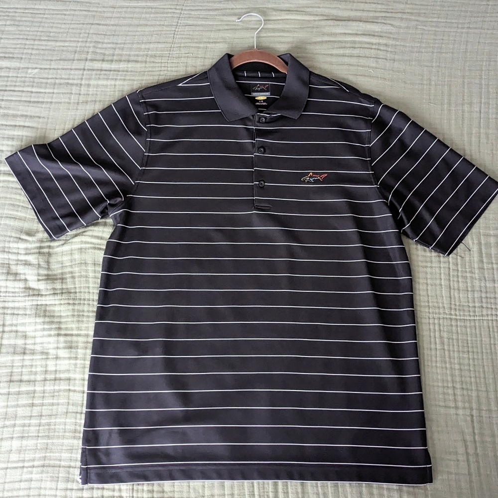 Greg Norman Play Dry Men’s Black Striped Short Sleeve Polo Shirt - Large